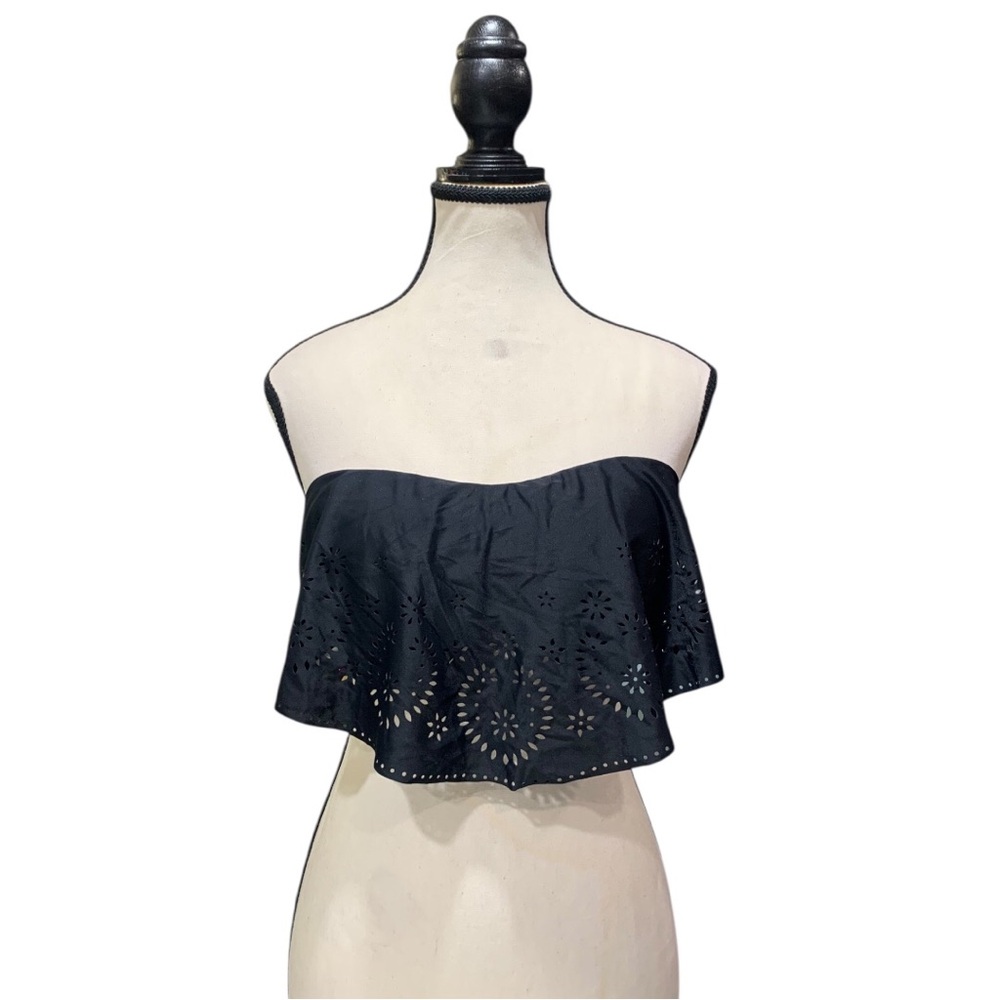 Xhilaration Black Ruffle Bandeau Bikini Top - Picture 3 of 16